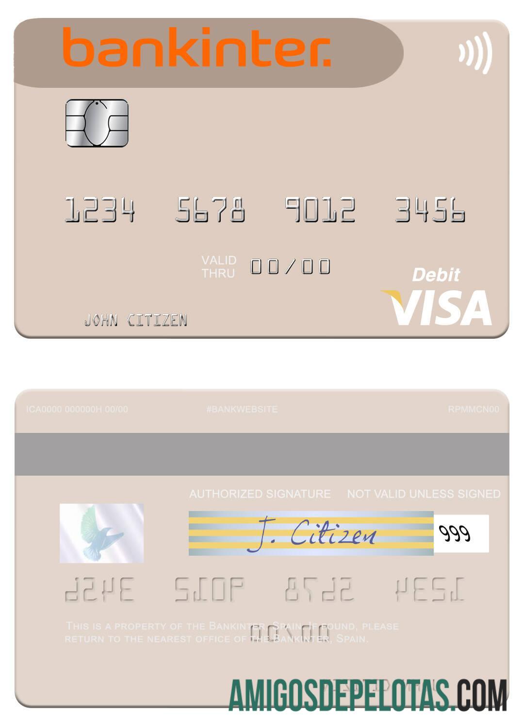 Cartão de Débito Espanha Bankinter Visa modelo
